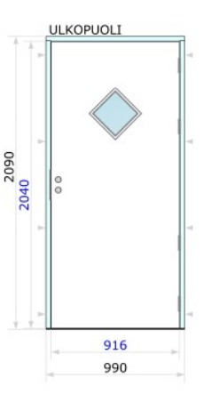 Ulko-ovi Design Teno Thermo 10x21, oikea, valkoinen