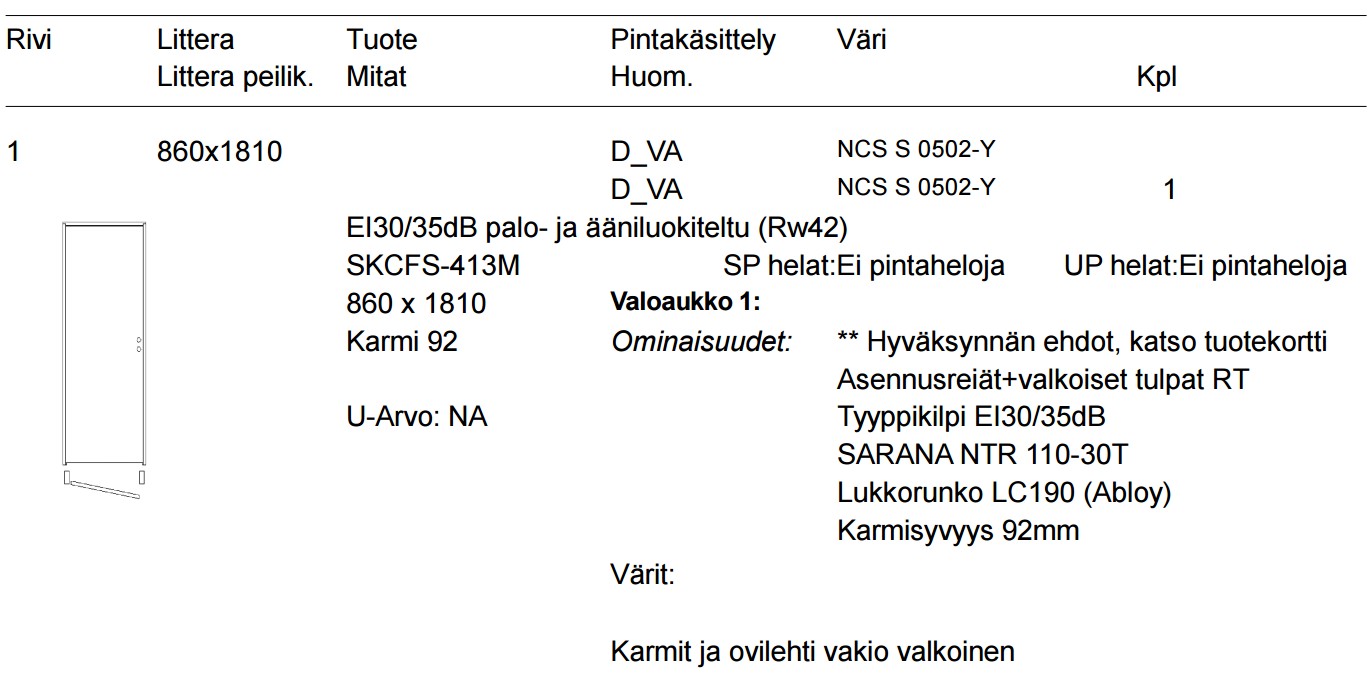 Palo-ovi EI30/35dB, 860x1810 vasen - valkoinen