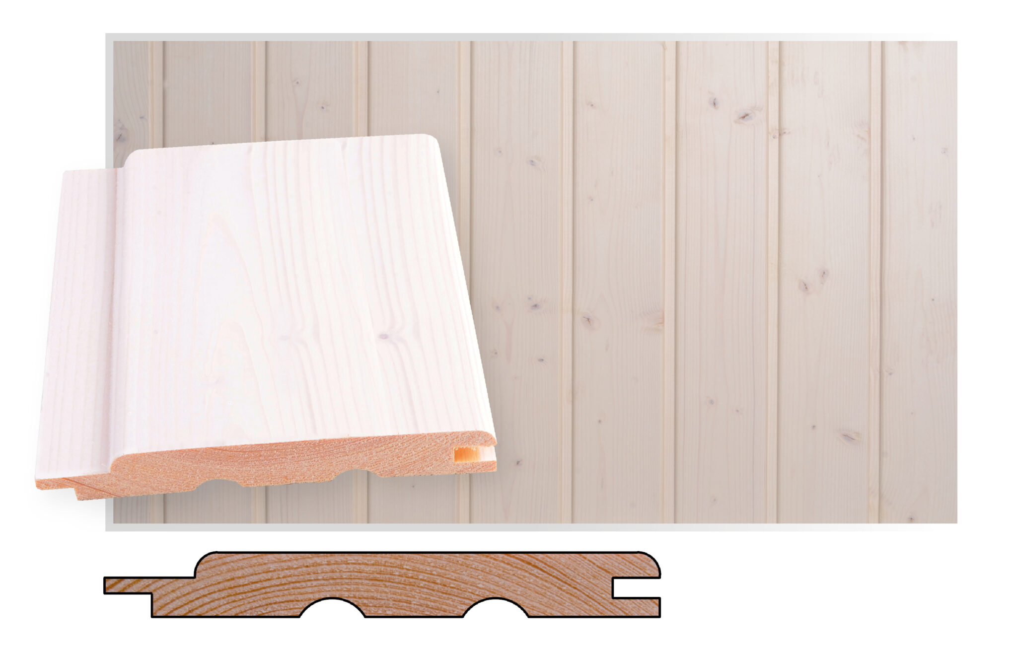 Kuusipaneeli 14x120x4500 STP TK Valkolakattu